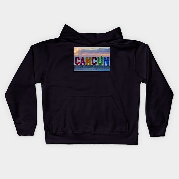 Cancun Mexico The Cancun Sign at Sunrise MX Kids Hoodie by WayneOxfordPh